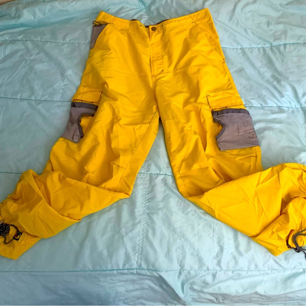 Yellow Cargo Pants Bright HTF 90s 2000s Y2k Caffeine Rave Raver